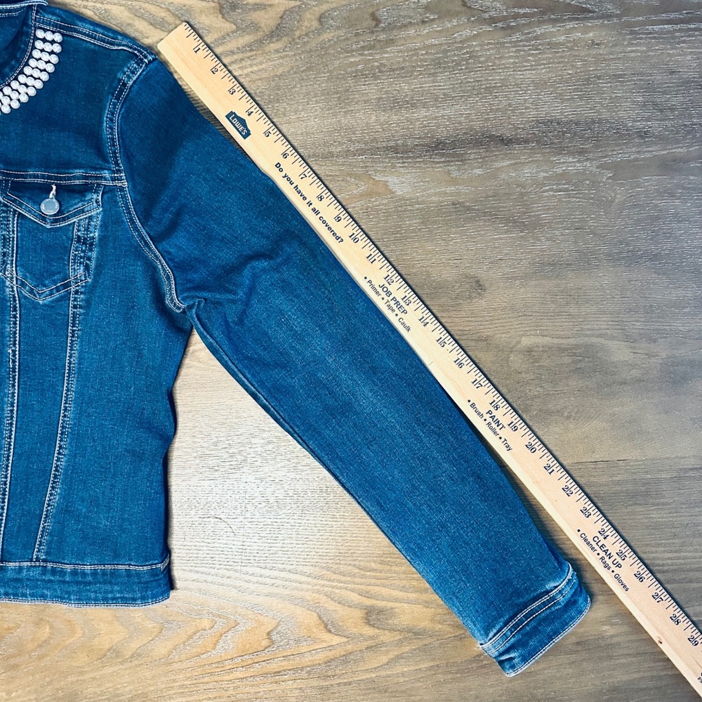FDJ French Dressing Jeans Women's Denim Jacket‎ Pearl Embellished Blue Medium - Picture 4 of 8
